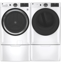 GFV55ESSNWW shown-with-washer on pedestal