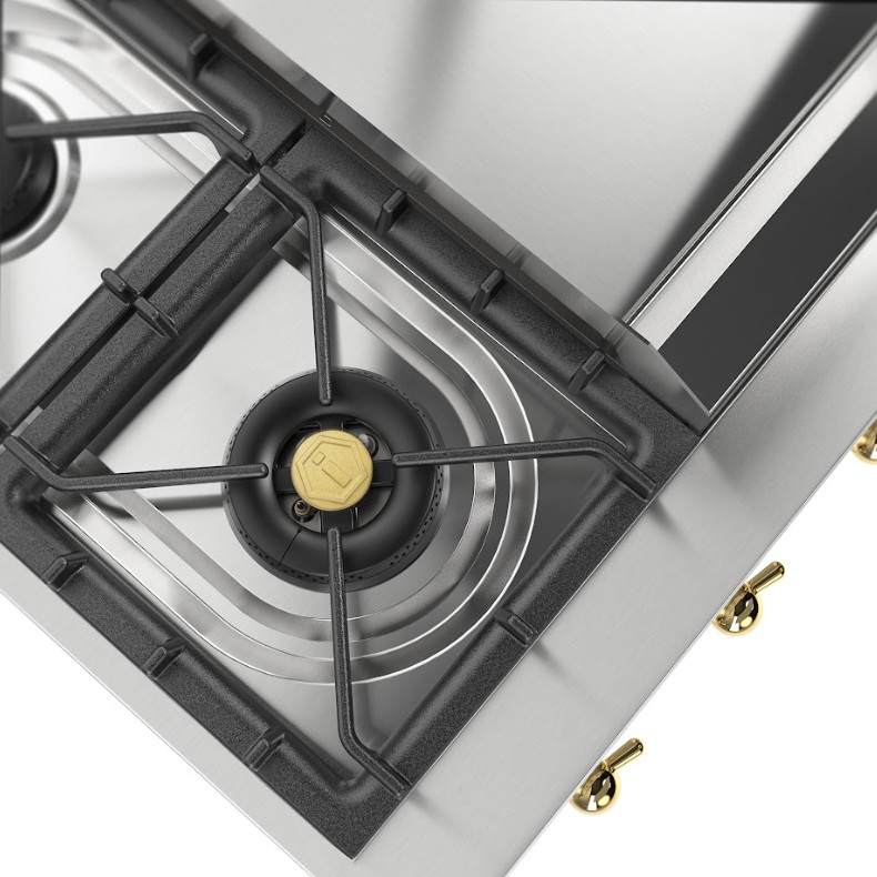 ILVE UHCP36FNSSG close up on dual burner
