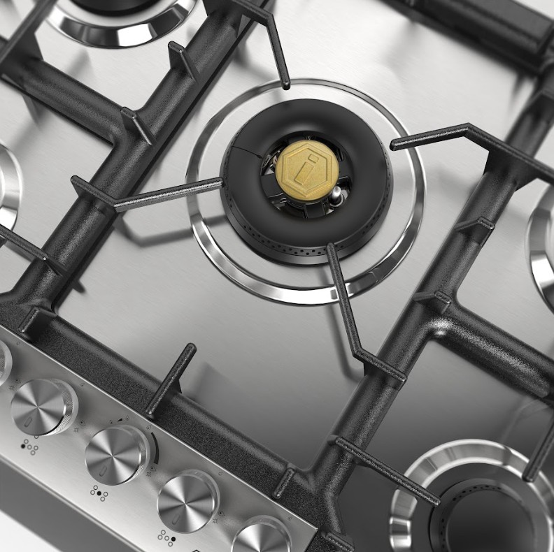 ILVE UHCPT75SS right angle close up on dual burner