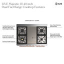 ILVE UMD40F Majestic III 40 inch Dual Fuel Range with 6 Burners and Griddle, Dual Function Burner up to 25,000 BTU