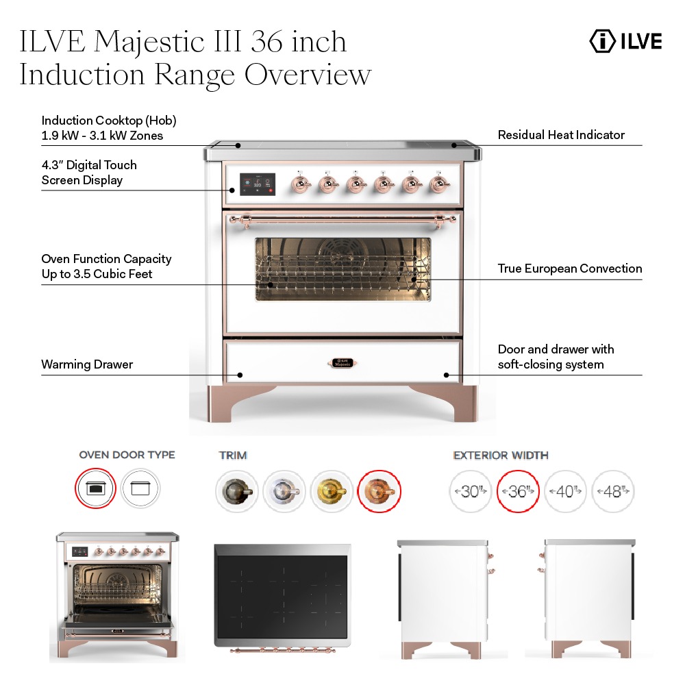 ILVE UMIB36N Majestic III 36 inch Induction Range with 6 Elements, 3.5 cu. ft. Total Oven Capacity