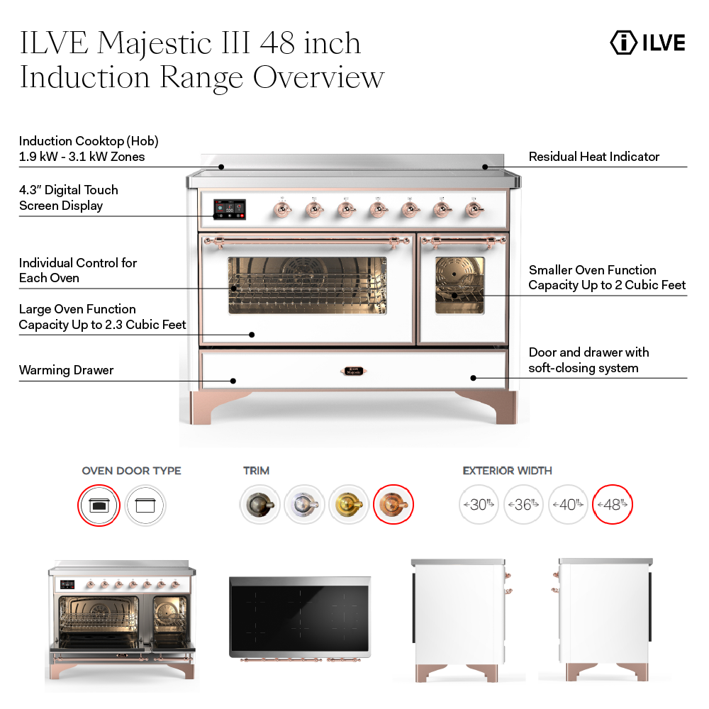 ILVE UMIB48N Majestic III 48 inch Induction Range with 6 Elements, 5.02 cu. ft. Total Oven Capacity