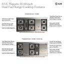 ILVE UM60FS Majestic III 60 inch Dual Fuel Range with 7 Burners, Griddle and French Top, Dual Function Burner with up to 25,000 BTU