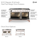 ILVE UM60FS Majestic III 60 inch Dual Fuel Range with 7 Burners, Griddle and French Top, Dual Function Burner with up to 25,000 BTU