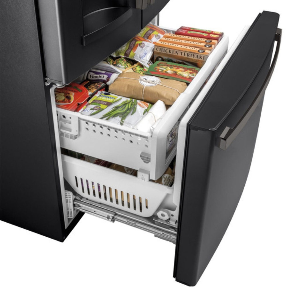GFE28GELDS two-level freezer storage baskets