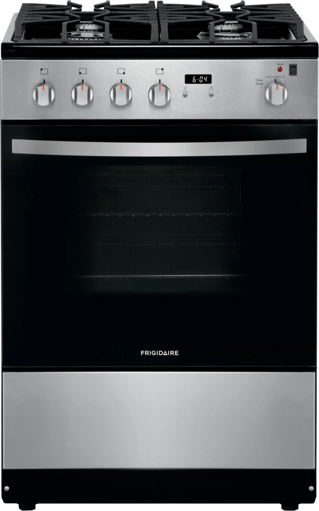 Frigidaire FFGH2422U 24 inch Front Control Freestanding Gas Range with 4 Sealed Burners, 1.9 cu. ft. Capacity, Continuous Grates, Storage Drawer