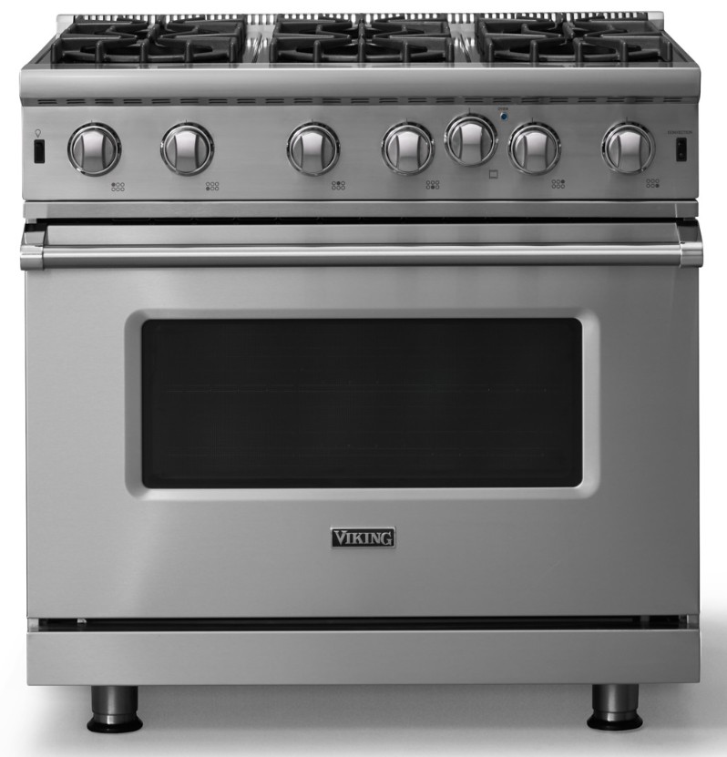 Viking VGIC53626B 5 Series 36 inch Freestanding Gas Range with 6 Open Burners, 5.1 cu. ft. Oven Capacity, VariSimmer, Gourmet-Glo Infrared Broiler