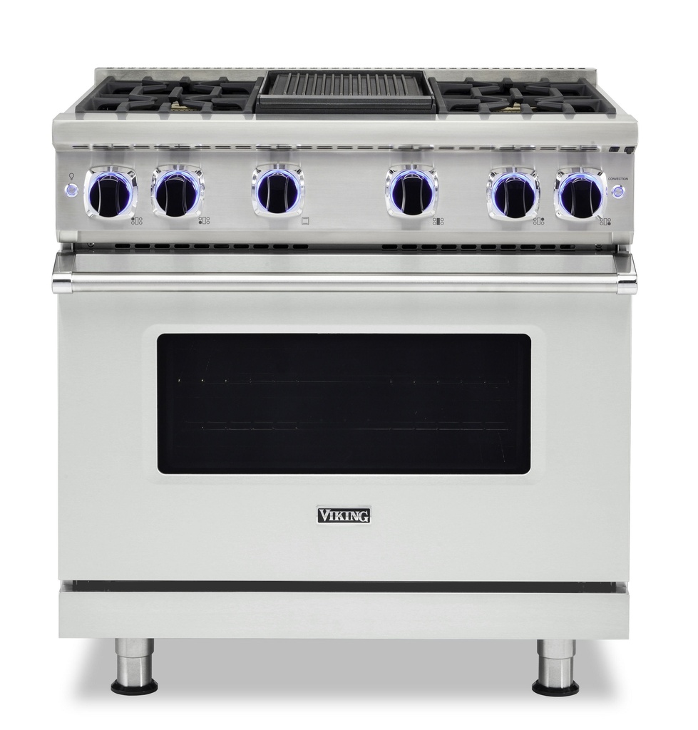 Viking VGR73624G 7 Series 36 inch Freestanding Gas Range with 4 Sealed Elevation Burners and Griddle, 5.1 cu. ft. Oven Capacity, Gourmet-Glo Gas Infrared Broiler 