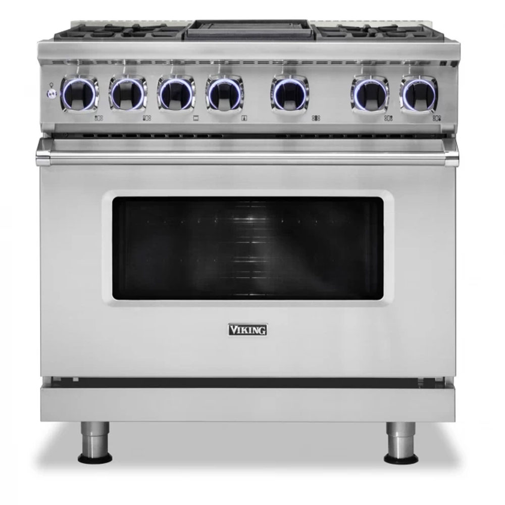 Viking VDR73624G 7 Series 36 inch Dual Fuel Range with 4 Sealed Elevation Burners and Griddle, 5.6 cu. ft. Oven Capacity, Gourmet-Glo Infrared Broiler