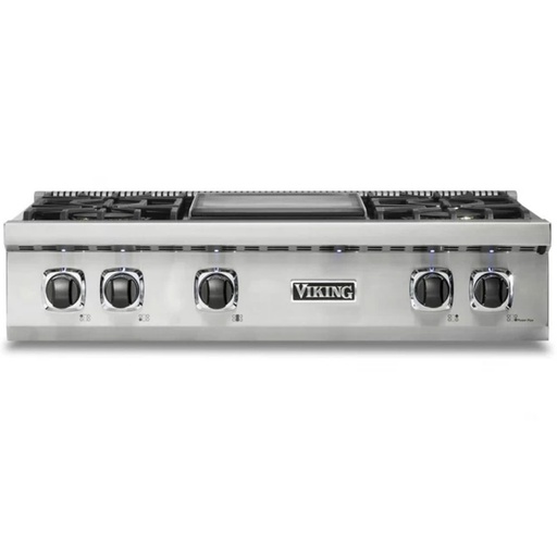 [VRT5364GSS] Viking VRT5364GSS 5 Series 36 inch Gas Rangetop with 4 Sealed Burners and Griddle (Natural Gas)
