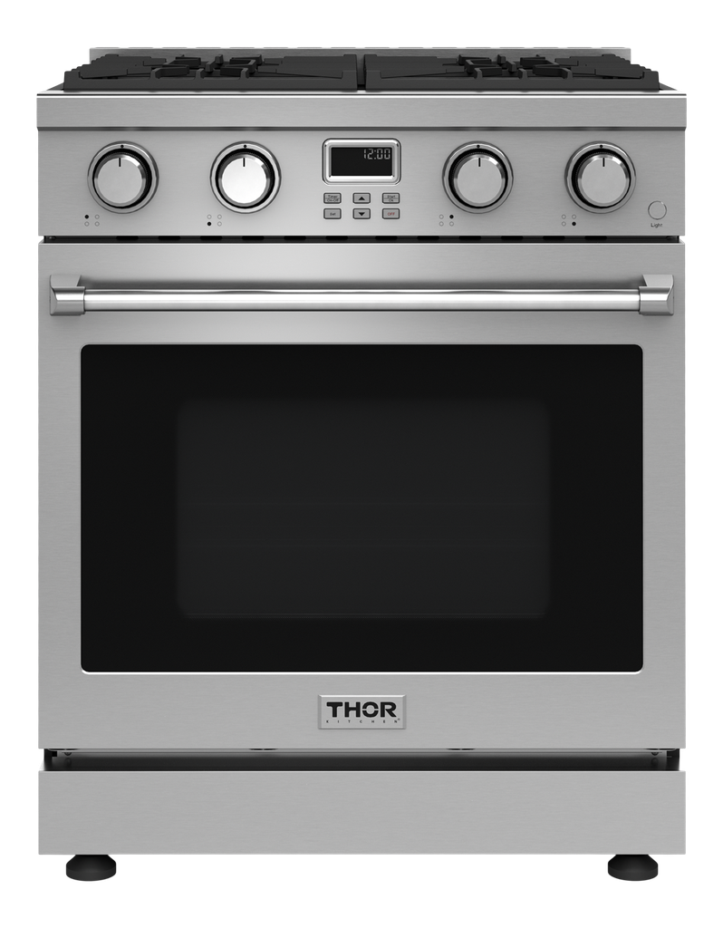 Thor Kitchen ARG30 30 inch Professional 30 Inch Gas Range with 4 Sealed Burners, 18000 BTU Heating Power, 4.8 cu. ft. Oven Capacity, LED Display, Convection, in Stainless Steel
