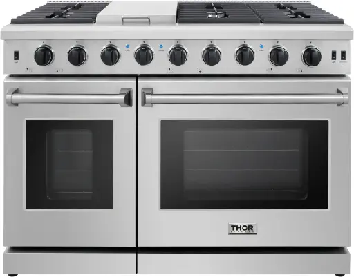 [LRG4807U] Thor Kitchen LRG4807U 48 inch Freestanding Gas Range with 6 Burners and Griddle, Dual Ovens, in Stainless Steel (Natural Gas)