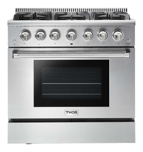 [HRG3618U] Thor Kitchen HRG3618U 36 inch Freestanding Professional Gas Range with 6 Burners, 5.2 cu. ft. Oven Capacity, in Stainless Steel (Natural Gas)