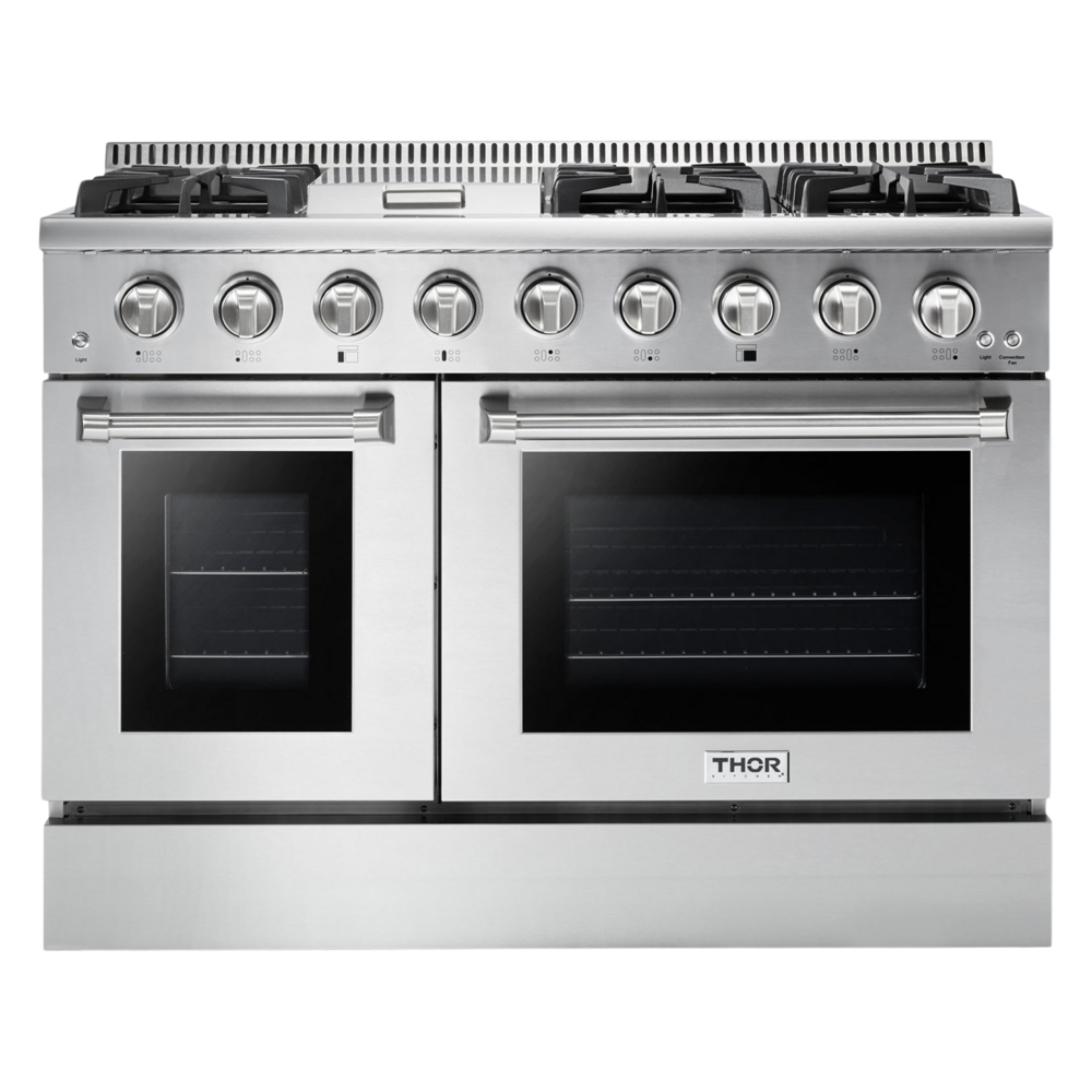 Thor Kitchen HRG4808U 48 inch Freestanding Professional Gas Range with 6 Burners and Griddle, 6.7 cu. ft. Total Oven Capacity, in Stainless Steel
