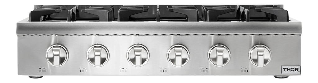 Thor Kitchen HRT3618U 36 inch Professional Gas Rangetop with 6 Sealed Burners, Continuous Grates, Automatic Electric Ignition, LED Lights, in Stainless Steel