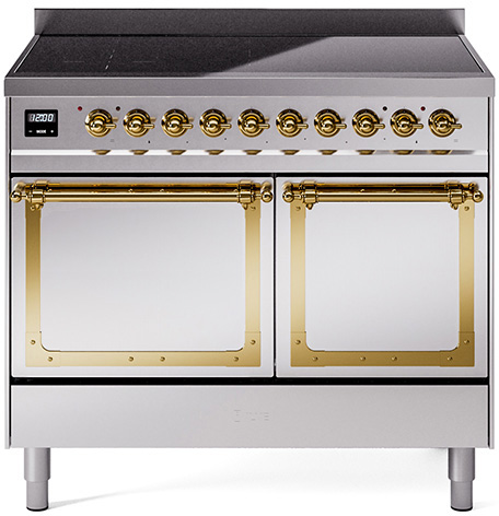 [UNDI406QNMPSSG] ILVE UNDI406NMP Nostalgie II Noblesse 40 inch Induction Range with 6 Elements, 4.3 cu. ft. Total Dual Oven Capacity (Solid Door, Stainless Steel, Brass)