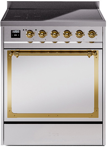 [UNI304QNMPSSG] ILVE UNI304NMP Nostalgie II Noblesse 30 inch Induction Range with 4 Elements, 4 cu. ft. Oven Capacity (Solid Door, Stainless Steel, Brass)