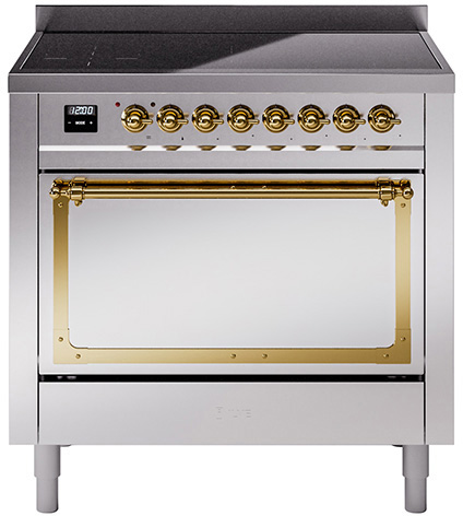 [UNI366QNMPSSG] ILVE UNI366NMP Nostalgie II Noblesse 36 inch Induction Range with 5 Elements, 3.5 cu. ft. Oven Capacity (Solid Door, Stainless Steel, Brass)