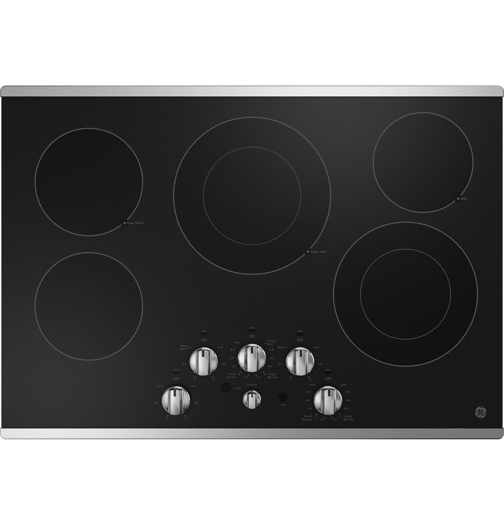 GE JEP5030 30 inch Electric Cooktop with 5 Elements, Keep Warm Setting, Control Lock and Melt Setting