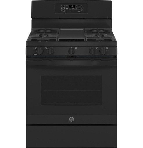 [JGB735DPBB] GE JGB735 30 inch Freestanding Gas Convection Range with 5 Burners, 5 cu. ft. Capacity, Integrated Griddle and No Preheat Air Fry