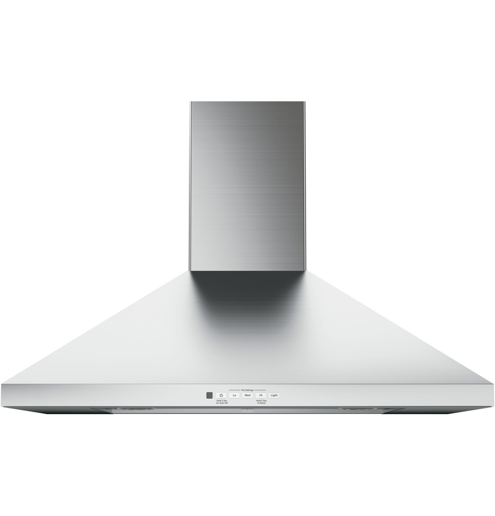 GE JVW5301 30 inch Wall-Mount Pyramid Chimney Hood with 350 CFM, Electronic Backlit Controls and Auto-Off in Stainless Steel