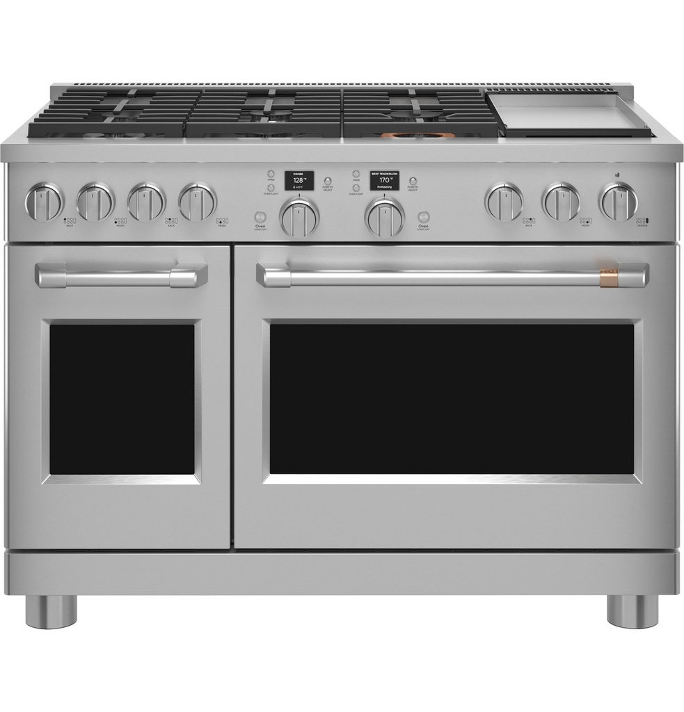 Cafe C2Y486P 48 inch Smart Commercial-Style Dual Fuel Range with 6 Burners and Griddle, 8.25 cu. ft. Total Capacity, and ADA Compliant