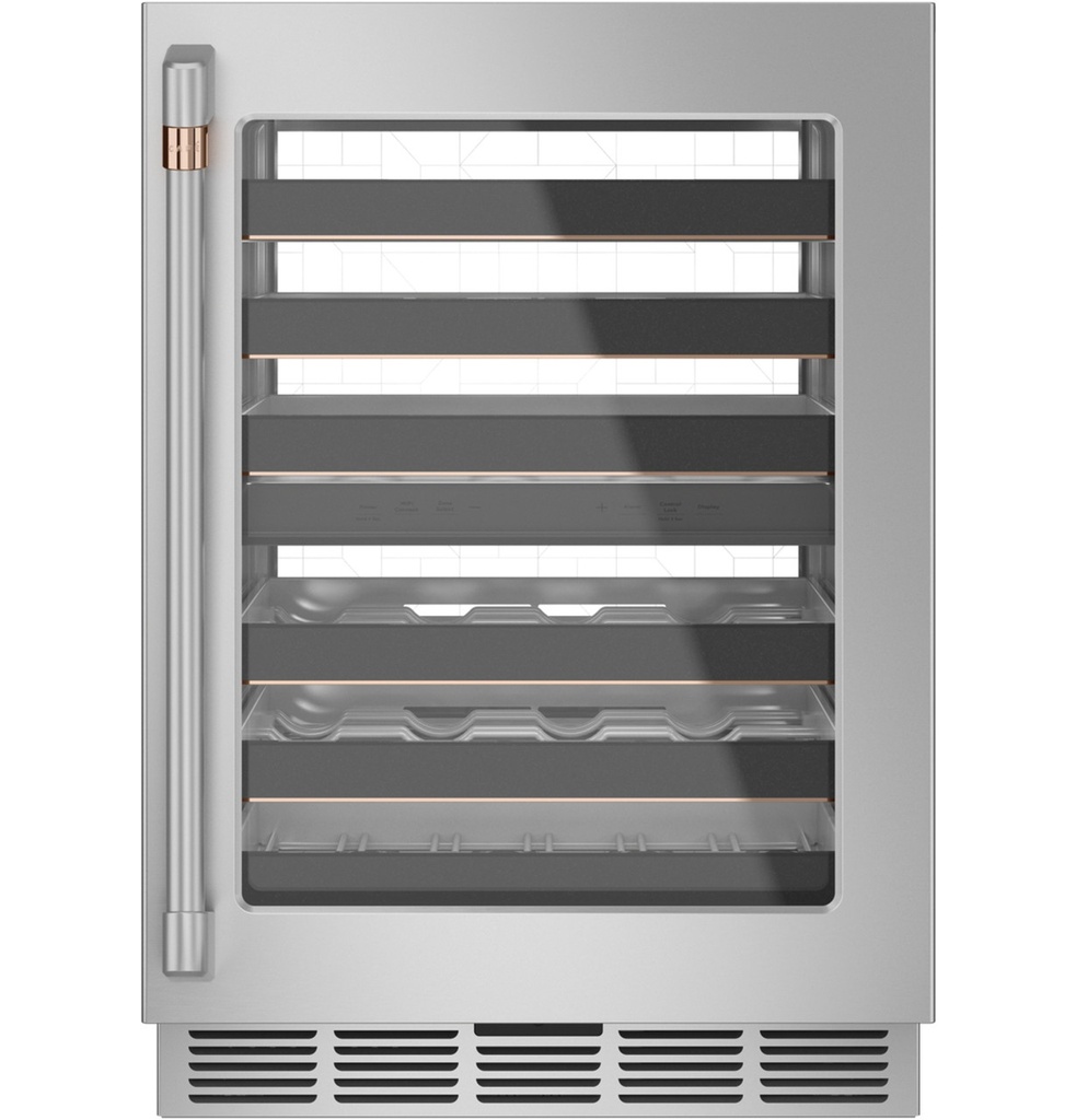 Cafe CCP06DP 24 inch Smart Dual Zone Wine Cooler with 46 Bottle Capacity, LED Light Wall and Magnum Bottle Storage