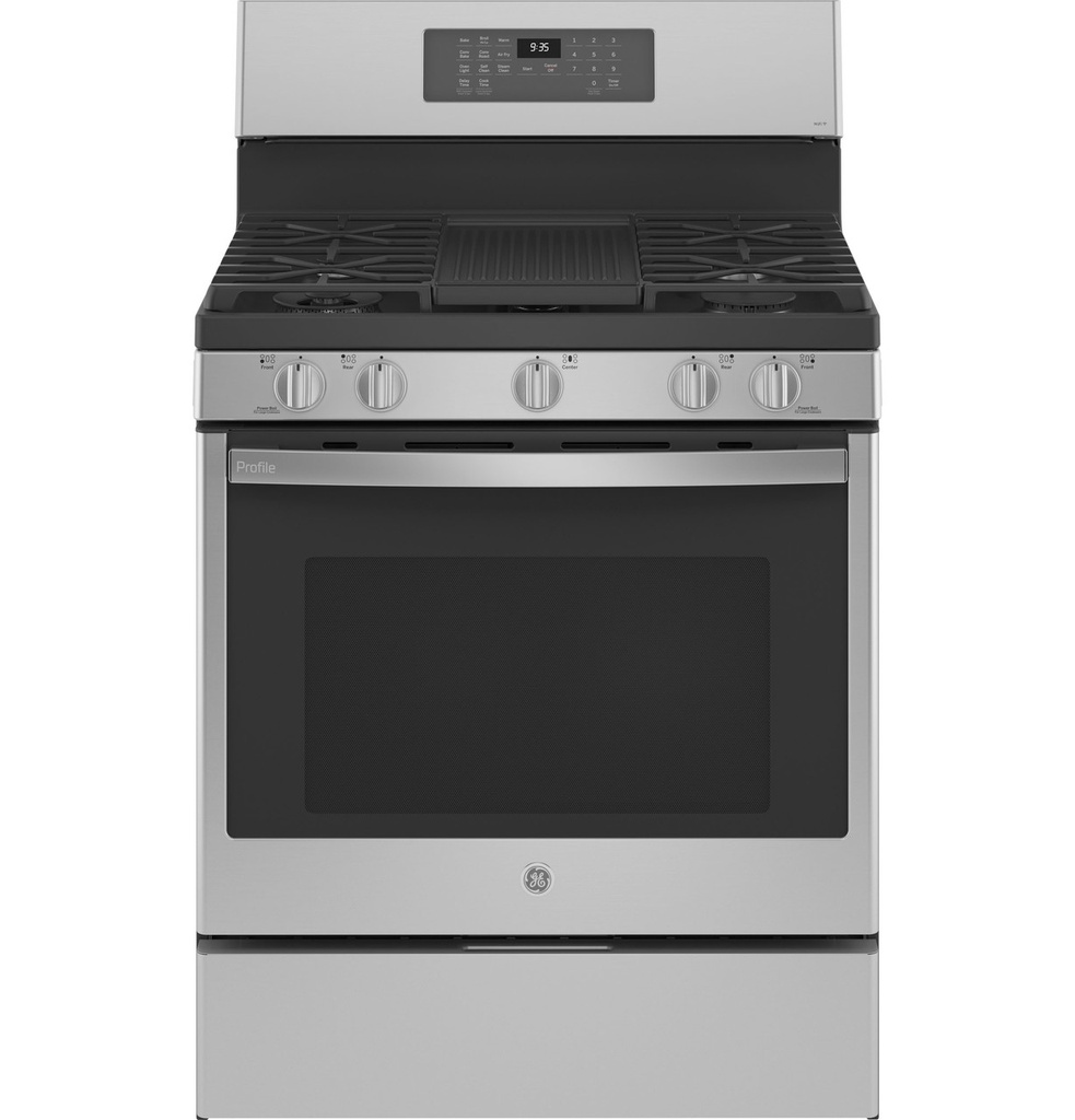 GE Profile PGB935YPFS 30 inch Smart Freestanding Gas Range with 5 Burners, 5.6 cu. ft. Oven Capacity, No Preheat Air Fry and Self Clean in Fingerprint Resistant Stainless Steel