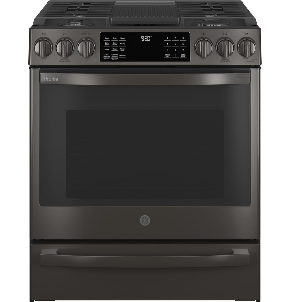 GE Profile PGS930 30 inch Smart Slide-In Gas Range with 5 Burners, 5.6 cu. ft. Oven Capacity, No Preheat Air Fry