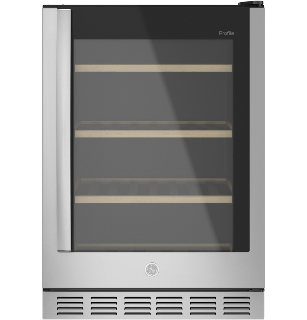 GE Profile PVS06BSPSS 24 inch Beverage Center with 155 Can/52 Bottle Capacity, Recessed LED Lighting, Reversible Shelf and Built-in Capable, in Stainless Steel