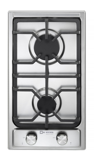 [VDGCT212FSS] Verona VDGCT212FSS 12 inch Italian-Made Gas Cooktop with 2 Brass Burners and Continuous Cast Iron Grates in Stainless Steel