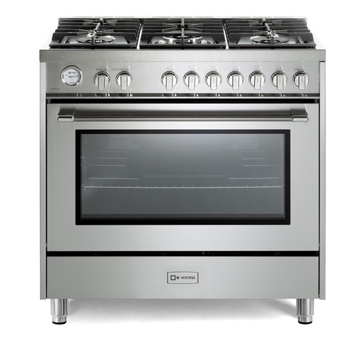 [VPRFSGG365SS] Verona VPRFSGG365SS 36 inch Prima Series Freestanding Gas Range with 5 Sealed Burners, 5 cu. ft. Oven Capacity, Temperature Gauge in Stainless Steel