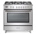 Verona VPRFSGE365SS 36 inch Prima Series Freestanding Dual Fuel Range with 5 Sealed SABAF Burners, 5 cu. ft. Oven Capacity, Touch Control Clock in Stainless Steel