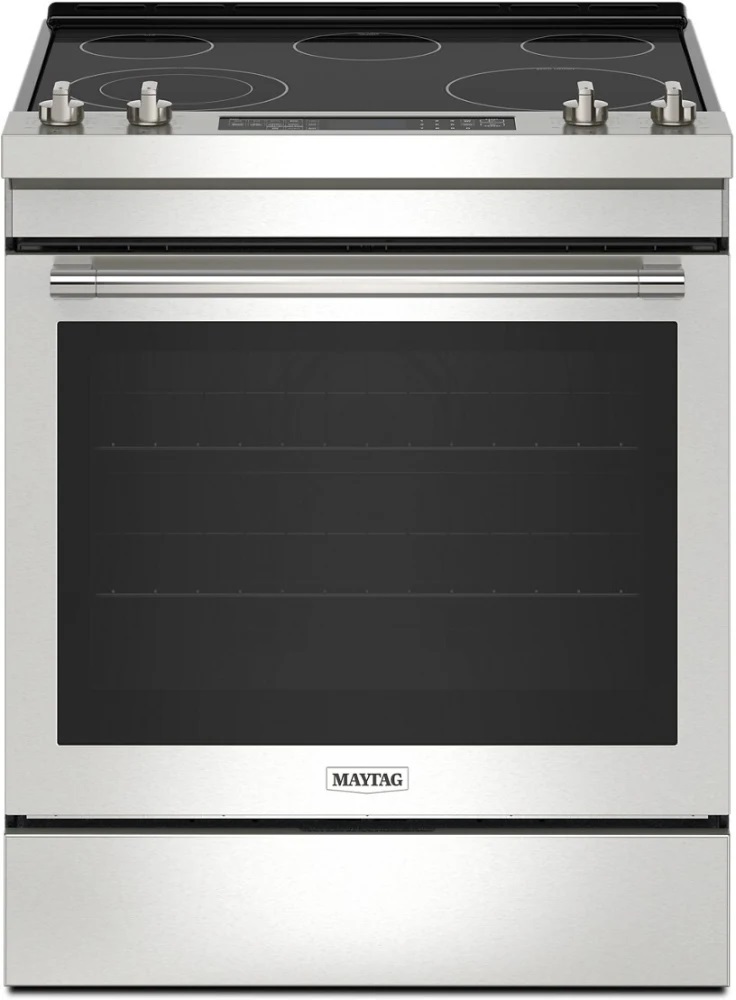 Maytag MES8800PZ 30 inch Slide-In Electric Range with 5 Elements, 6.4 cu. ft. Capacity, Keep Warm Setting, Hidden Bake Element and Air Fry in Stainless Steel