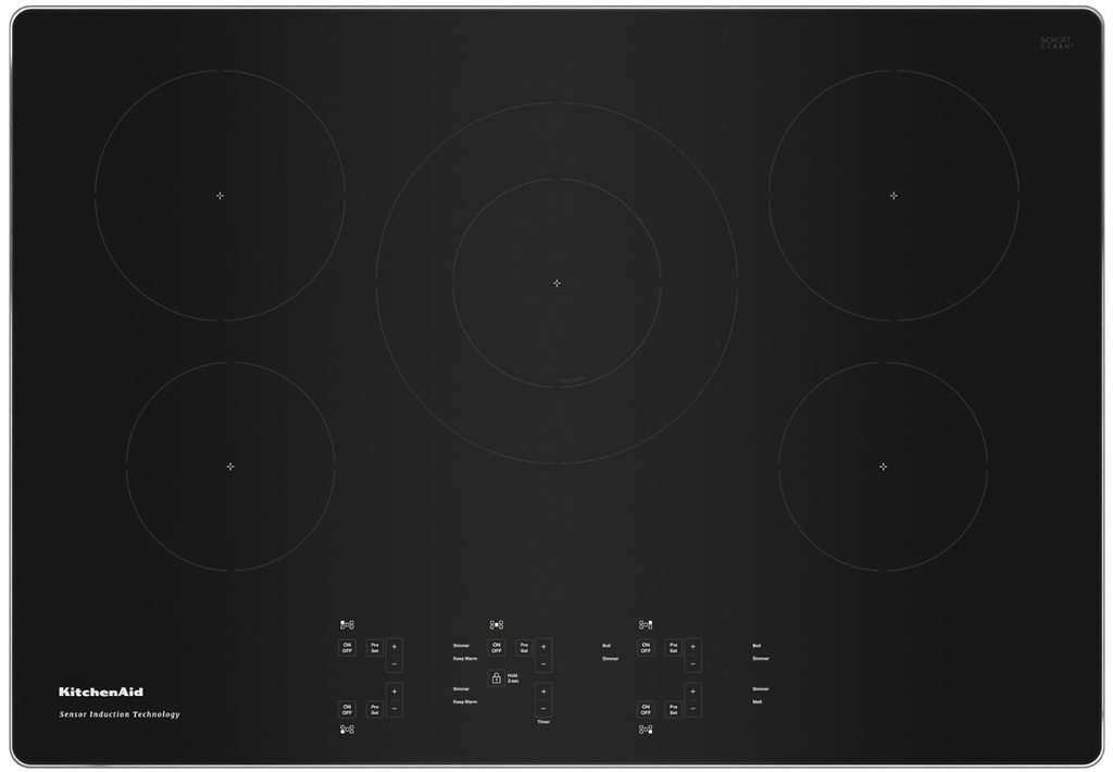 KitchenAid KCIG550J 30 inch Induction Cooktop with 5 Elements, Power Boost Function, Touch-Activated Controls, Pan Size Detection