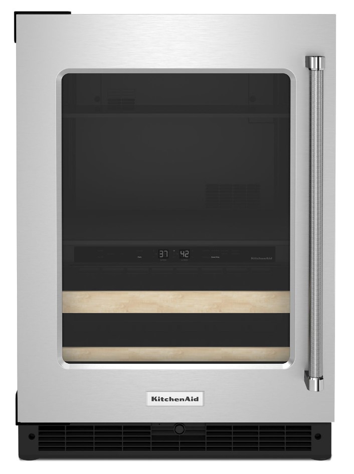 KitchenAid KUBL214KSB 24 inch Dual Zone Beverage Center with 4.8 cu. ft. Capacity, Motion-Activated LED Lighting and 2 Temperature-Controlled Zones in Stainless Steel