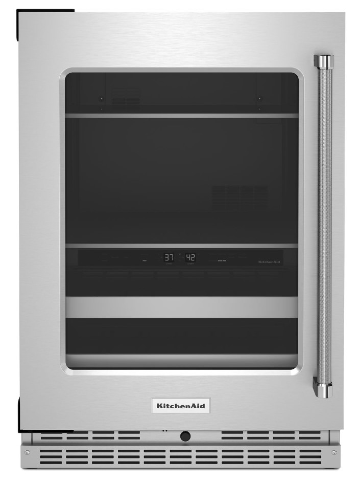 KitchenAid KUB314K 24 inch Dual Zone Beverage Center with 4.8 cu. ft. Capacity, Motion-Activated LED Lighting, SatinGlide Full-Extension Metal-Front Racks