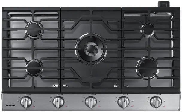 Samsung NA36N6555T 36 inch Smart Gas Cooktop with 19000 BTU Power Burner, Blue LED Illuminated Knobs, Wi-Fi Connectivity
