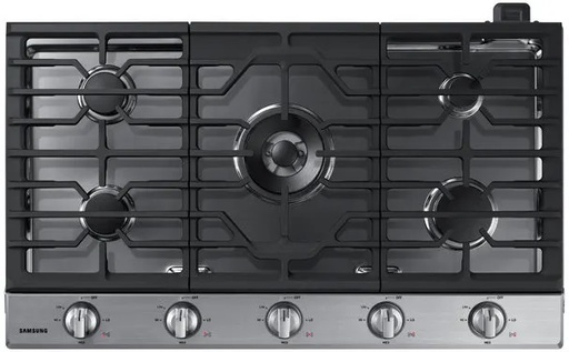 [NA36N6555TS] Samsung NA36N6555T 36 inch Smart Gas Cooktop with 19000 BTU Power Burner, Blue LED Illuminated Knobs, Wi-Fi Connectivity (Stainless Steel)