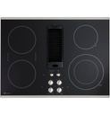 GE Profile PP9830 30 inch Electric Cooktop with 4 Elements, Downdraft Exhaust, Hot Surface Indicator Light, Bridge Elements, in Black