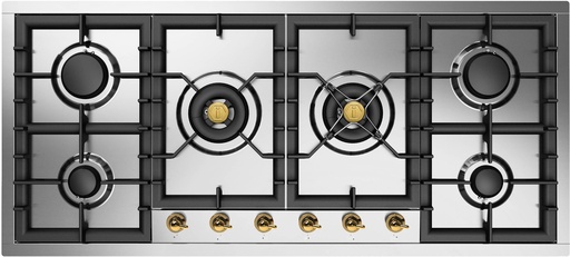[UHCPT125NSSG] ILVE UHCPT125N Nostalgie II 48 inch Built-In Gas Cooktop with Total Black Brass Burners, in Stainless Steel (6 Sealed Burners, Natural Gas, Brass)