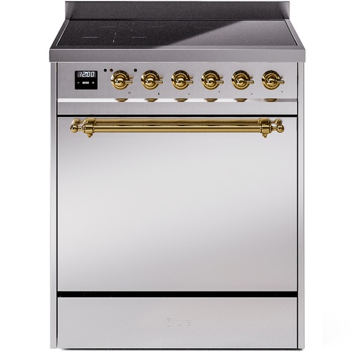 [UPI304QNMPSSG] ILVE UPI304NMP Nostalgie II 30 inch Induction Range with 4 Elements, 4 cu. ft. Oven Capacity (Solid Door, Stainless Steel, Brass)