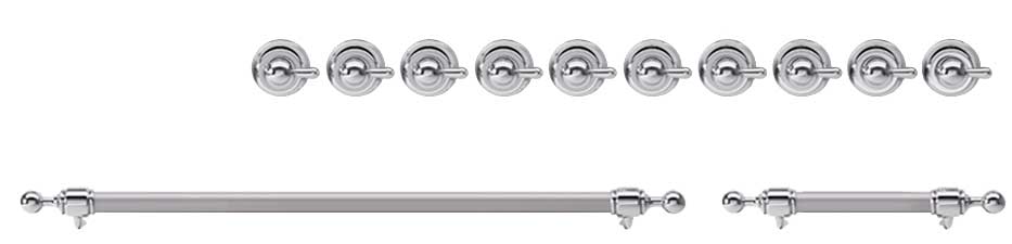 ILVE Chrome Knobs and Handles Bundle for 48 inch Nostalgie Dual Fuel with Frenchtop