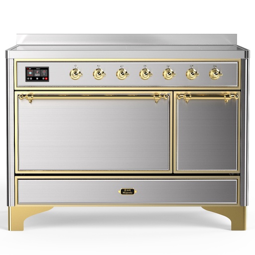 [UMIB48QNR3SSG] ILVE UMIB48N Majestic III 48 inch Induction Range with 6 Elements, 5.02 cu. ft. Total Oven Capacity (Solid Door, Stainless Steel, Brass)