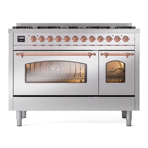 [UP488NMPSSP] ILVE UP488NMPSSP Nostalgie II 48 inch Dual Fuel Range Copper Trim Bundle Including EN48P82211 Copper Knobs and Handles (Limited Edition)