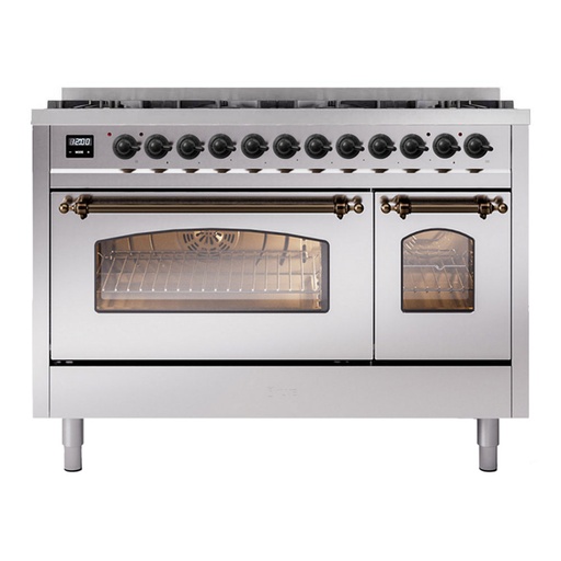 [UP488NMPSSB] ILVE UP488NMPSSB Nostalgie II 48 inch Dual Fuel Range Burnished Trim Bundle Including EN48B82211 Burnished Knobs and Handles (Limited Edition)