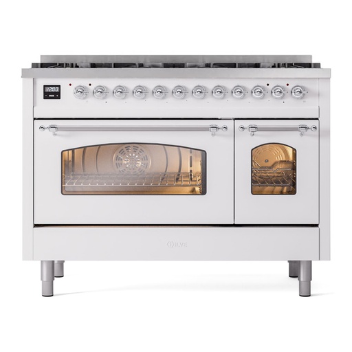 [UP488NMPWHC] ILVE UP488NMPWHC Nostalgie II 48 inch Dual Fuel Range Chrome Trim Bundle Including EN48C82211 Chrome Knobs and Handles (Limited Edition)