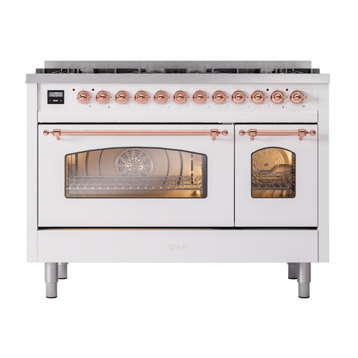 [UP488NMPWHPLP] ILVE UP488NMPWHPLP Nostalgie II 48 inch Dual Fuel Liquid Propane Range Copper Trim Bundle Including EN48P82211 Copper Knobs and Handles (Limited Edition)