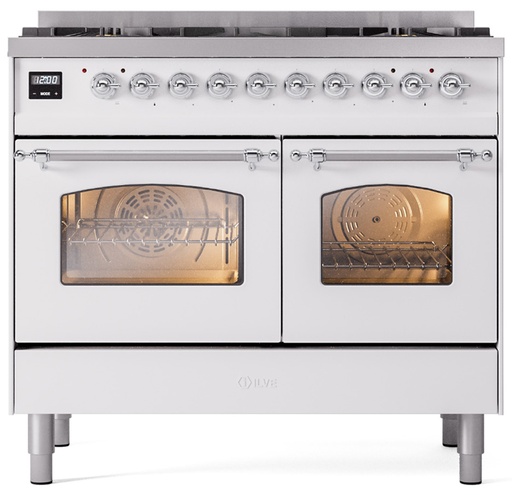 [UPD406NMPWHCLP] ILVE UPD406NMPWHCLP Nostalgie II 40 inch Dual Fuel Liquid Propane Range Burnished Trim Bundle Including EN40B62211 Burnished Knobs and Handles (Limited Edition)