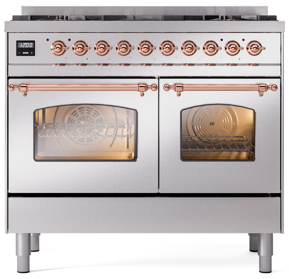 ILVE UPD406NMPSSP Nostalgie II 40 inch Dual Fuel Range Copper Trim Bundle Including EN40P62211 Copper Knobs and Handles (Limited Edition)